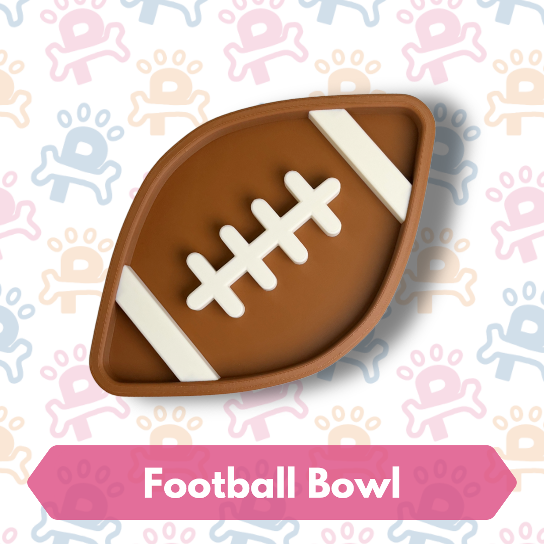 Football-shaped bowl on a patterned background with 'Football Bowl' text.